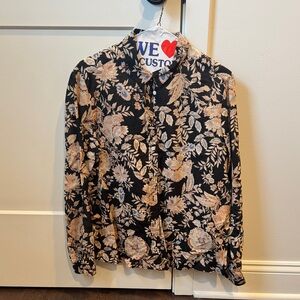 Sezane Black and Cream Floral Blouse
